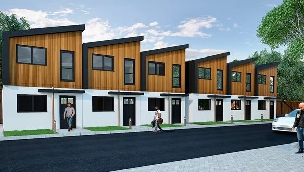 Artist's impression of how the six modular homes will look