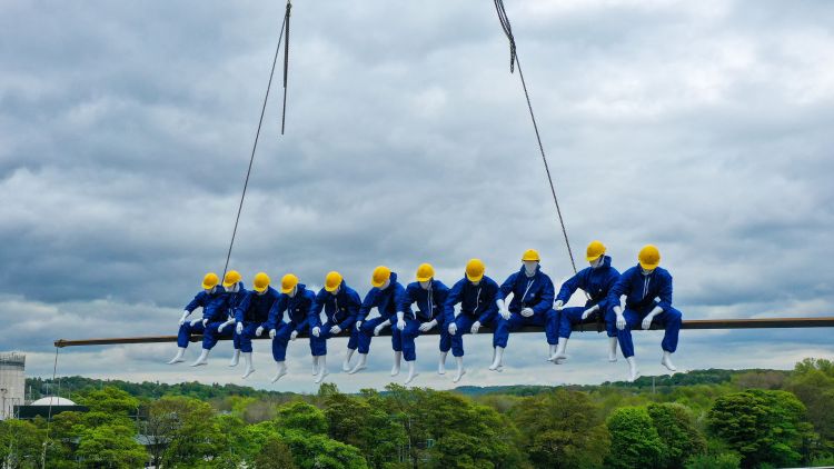 'Lunch atop a skyscraper' was recreated to highlight construction suicides