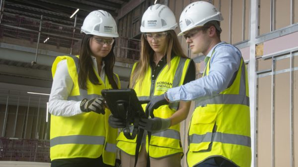 From left, Rebecca Rennie, Abi Riddle and Jamie Davison at Morgan Sindall