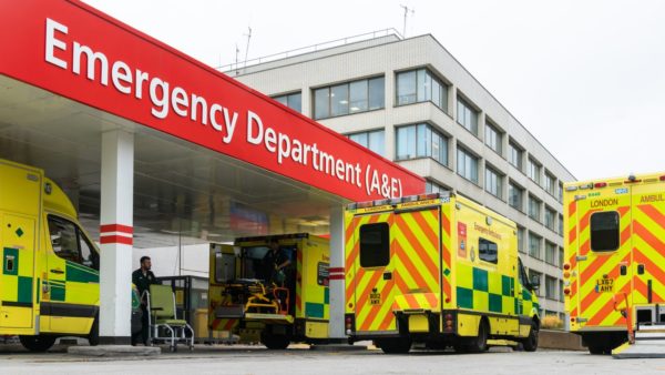 The A&E department at St Thomas' hospital in London, with an ambulance parked outside the doors under a large red 'Emergency department' sign (Image: Dreamstime)