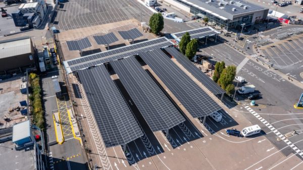 The solar canopy at Portsmouth International Port will provide shade to waiting cars.