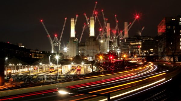 Battersea Power Station at night during construction work (Image: Dreamstime)