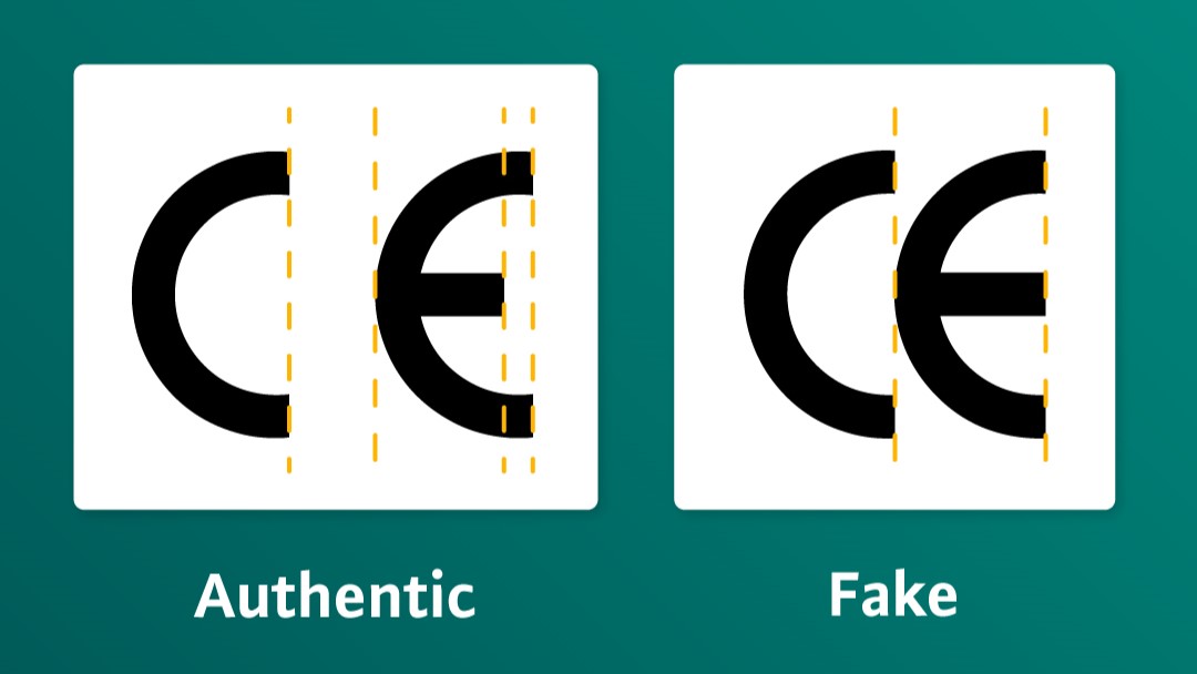 Comparison of two CE marks, one fake and one authentic. The China Export mark is on the right (image: Wilo)