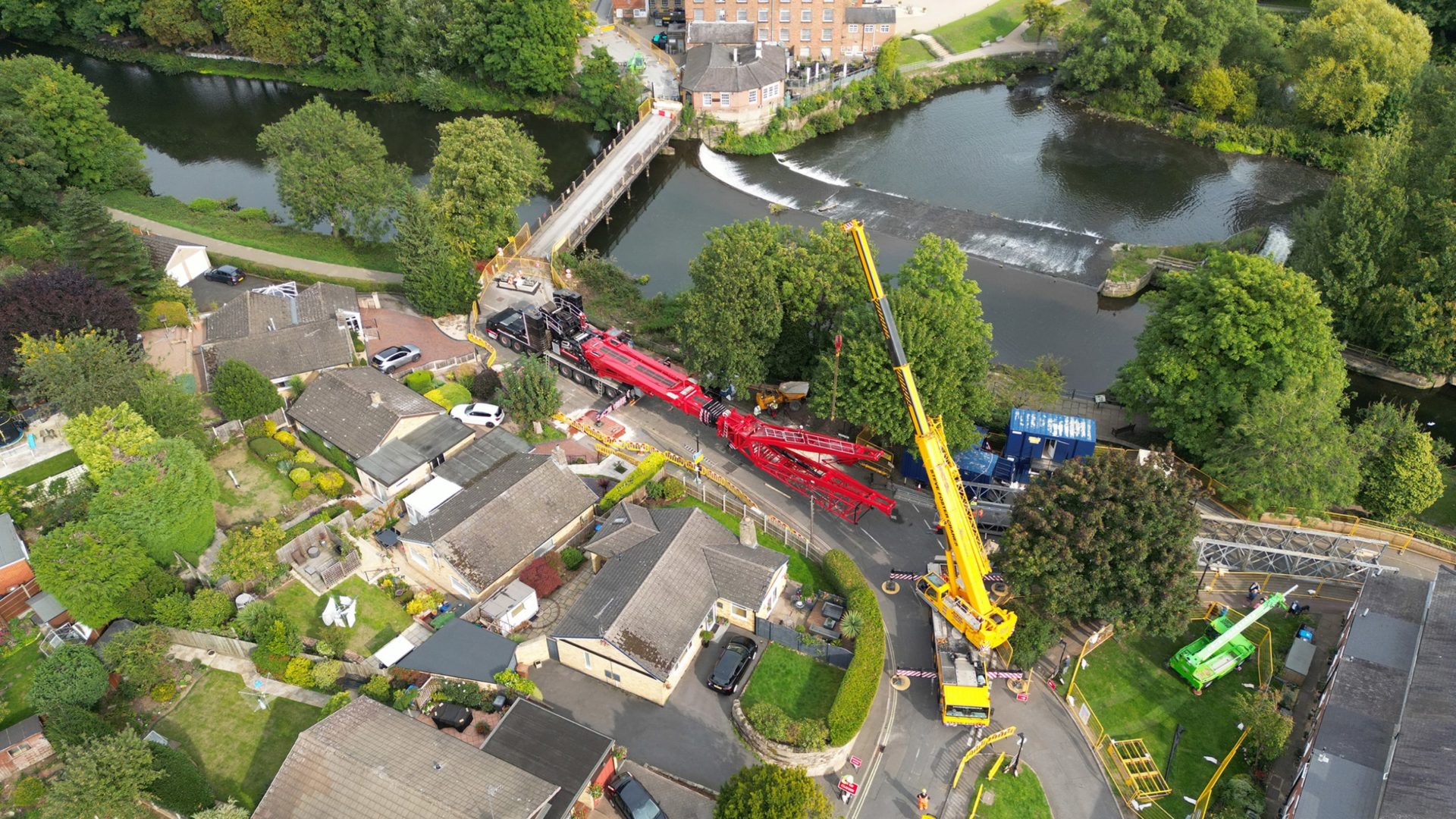 Bird view of the temporary bridge works in Darley Abbey