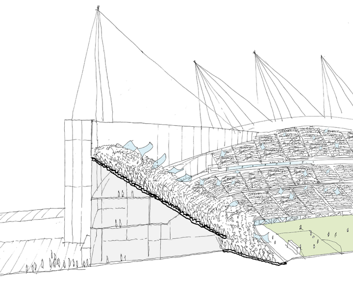 Man City stadium Side view of the North Stand of the Etihad Stadium.