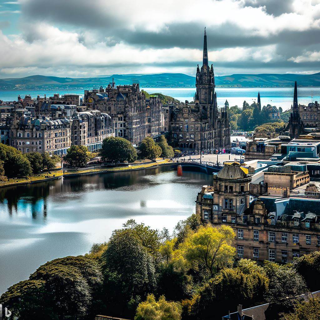 View of a city with a big lake.