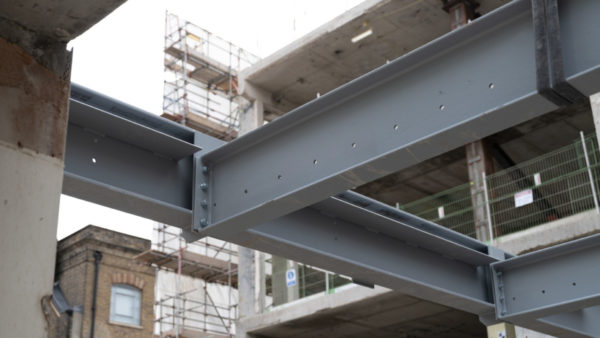 Steel beams in a construction site