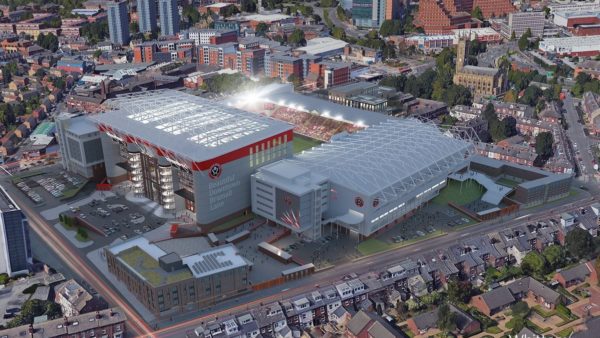 The proposed new south stand (left) at Bramall Lane (image: Sheffied United FC).