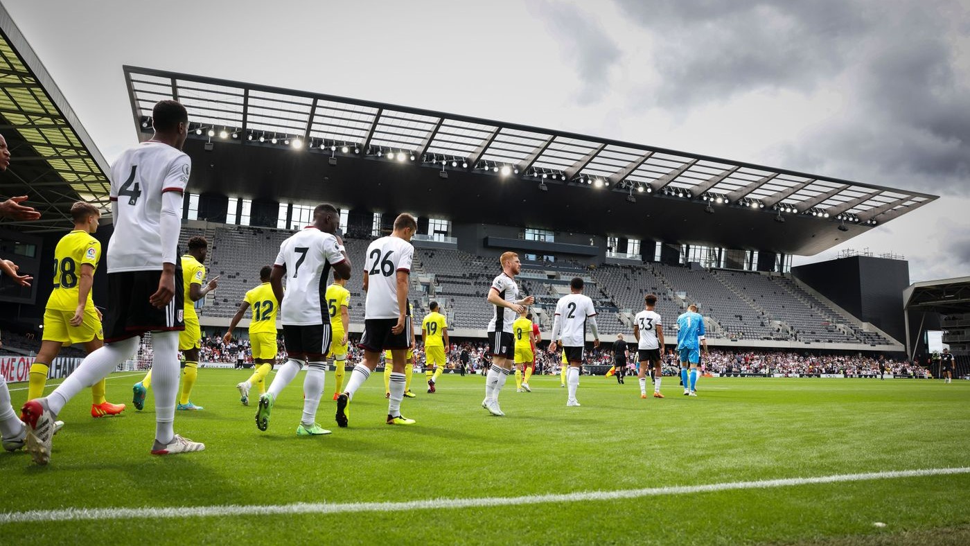 Fulham's partially-built Riverside Stand during their pre-season game with Villareal (image: Fulham FC).