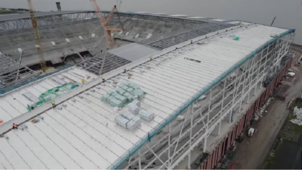 View of the installation of a stadium roof.