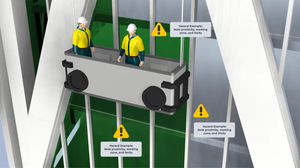 Screen grab of 4D rehearsal of working at height health and safety information ISO 19650-6