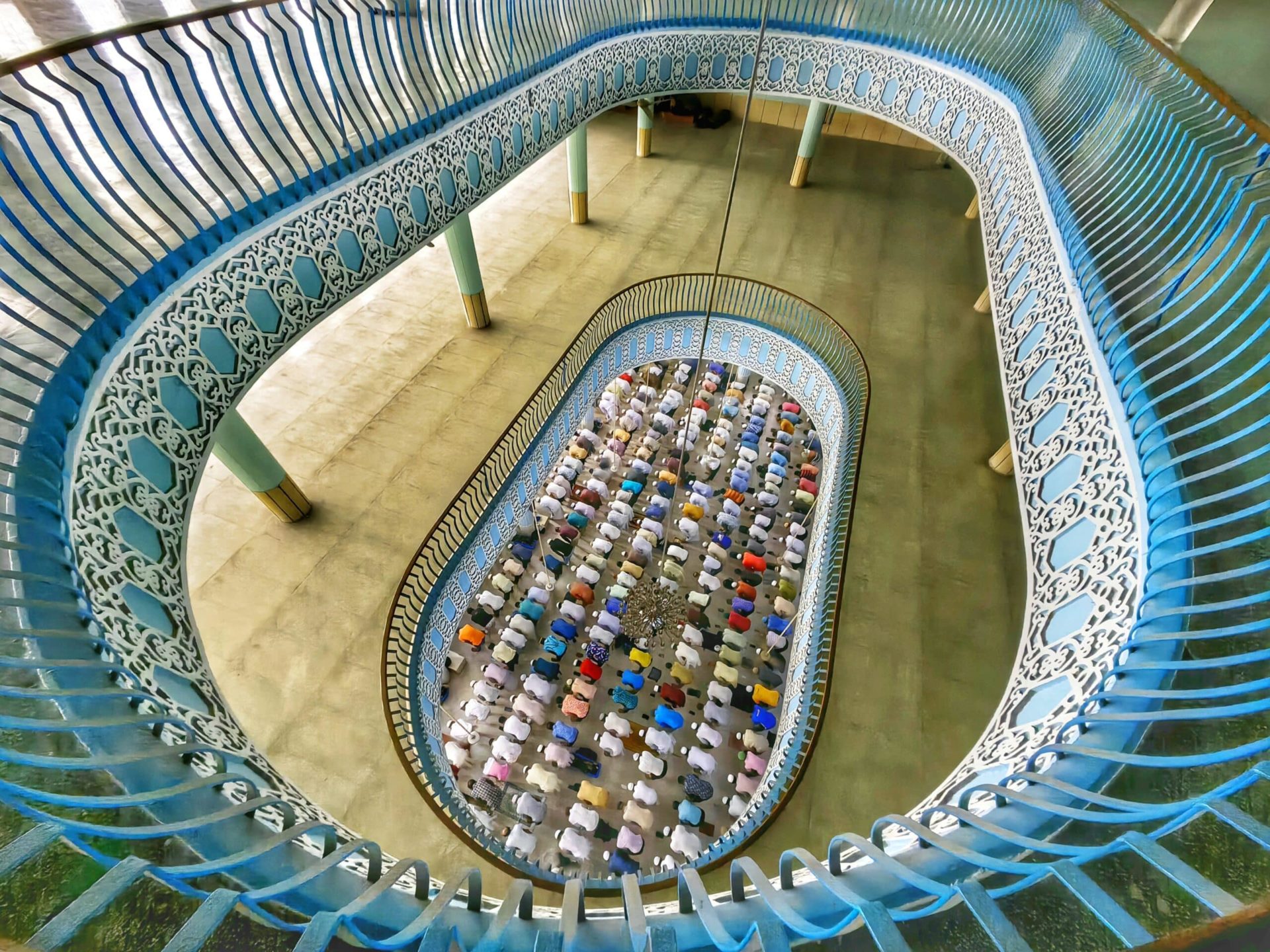 View of the inside of a mosque from above.