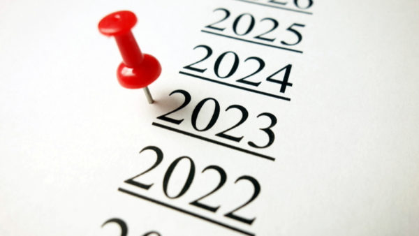 A list of years from 2025 going down to 2022 and a drawing pin on 2023.