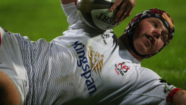 A rugby player on the ground