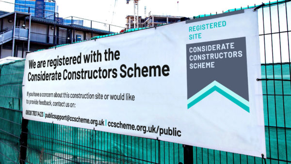 A Considerate Constructors Scheme sign outside a construction site. Balfour Beatty, Laing O'Rourke and Wates are among the winners of the 2024 National Site Awards