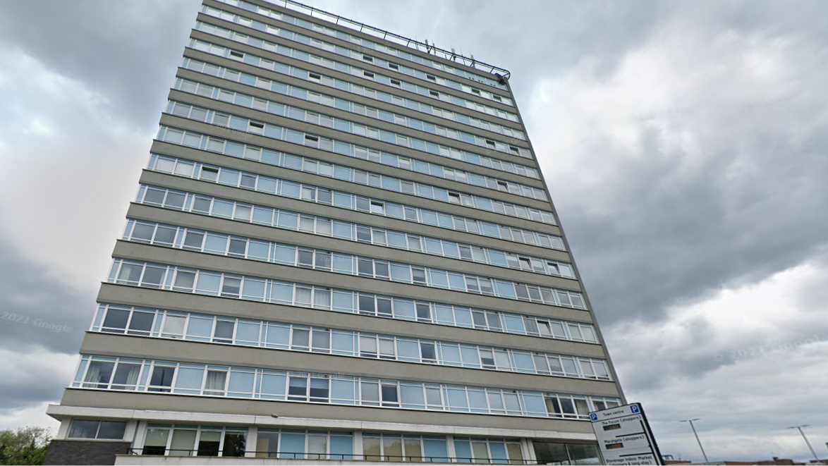 Building safety remediation - Street view of the Vista Tower in Stevenage, Hertfordshire