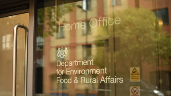 Sign on glass door of Home Office Department for Environment Food & Rurual Affairs in London. A National Audit Report has raised concerns about the long-term success of the Biodiversity Net Gain legislation.