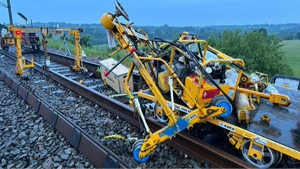 The trolley and rail-moving equipment following the collision