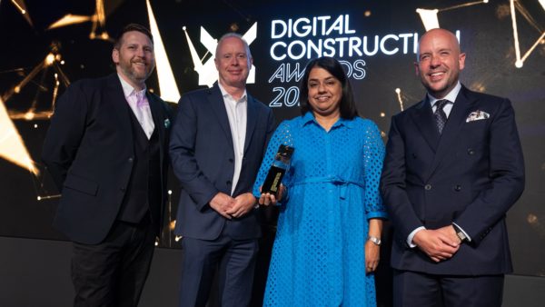 Pam Bhandal winning the Digital Construction Champion of the Year trophy