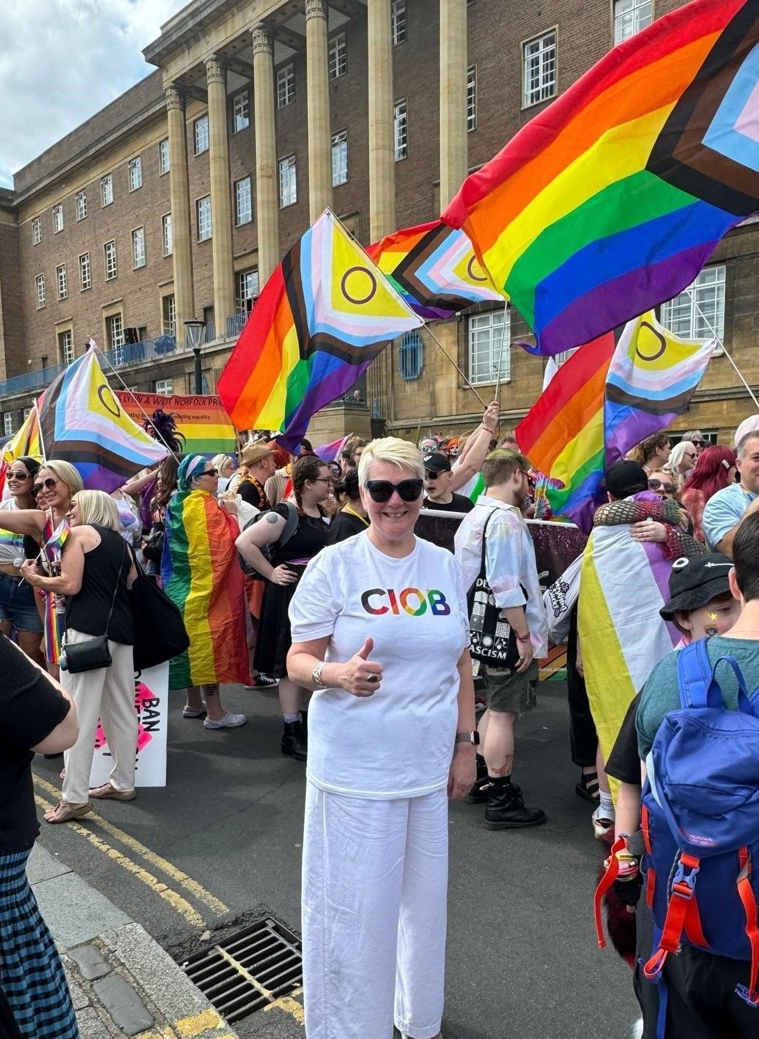 Caroline Gumble, CIOB's CEO, at the Norwich Pride Parade. 