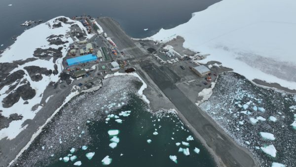 An aerial view of the UK Antarctic Research Station.