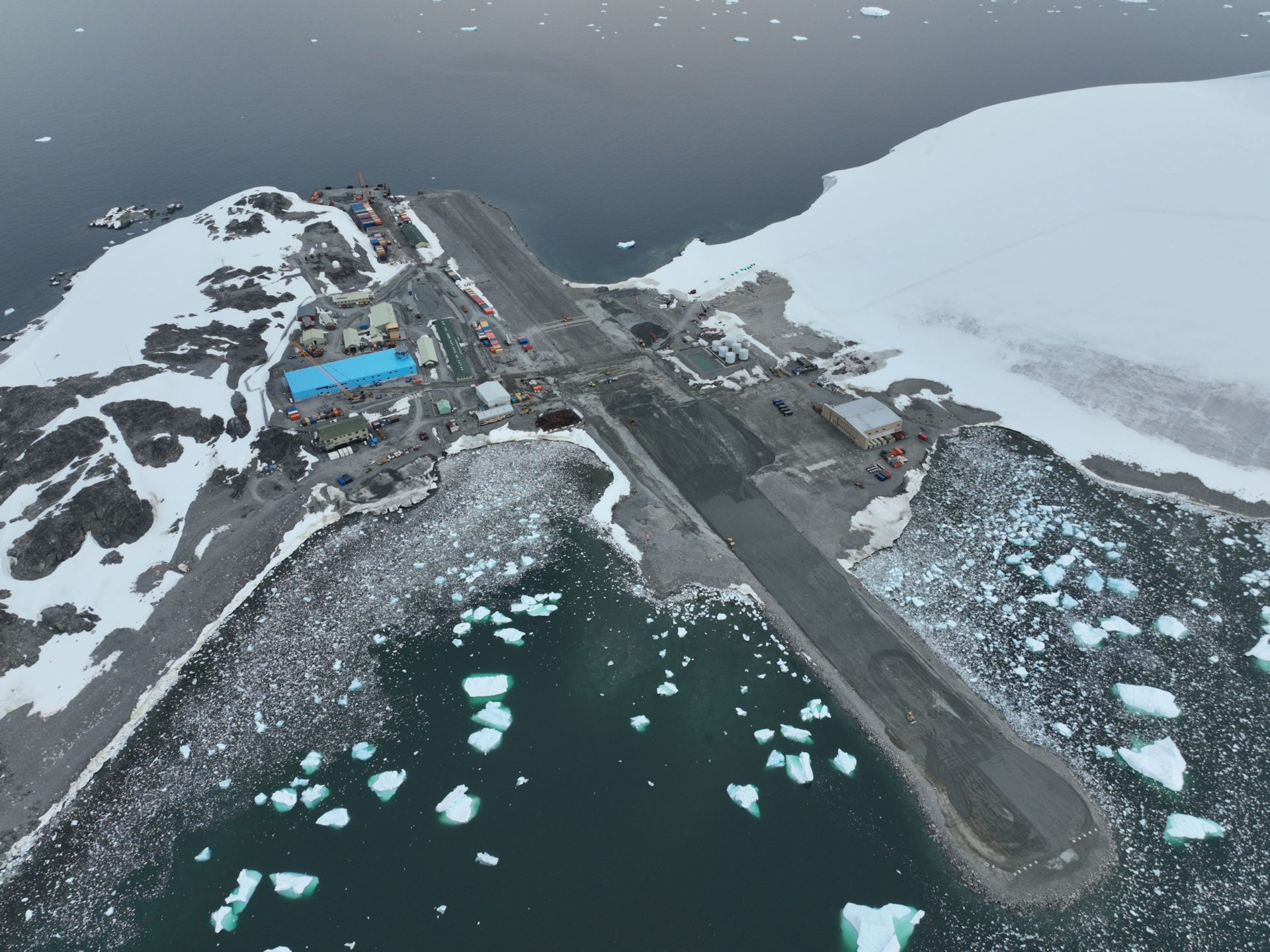 An aerial view of the UK Antarctic Research Station.