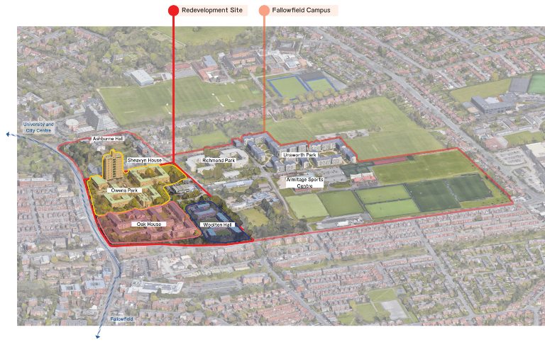 Manchester student halls - An map depicting the area of the redevelopment site.
