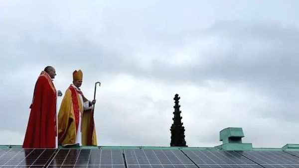 The blessing ceremony of the solar panels at Chester Cathedral in 2023.
