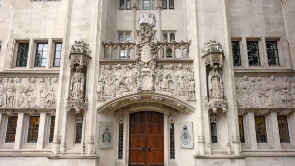 Entrance to the Supreme Court of the United Kingdom in City of Westminster, London.