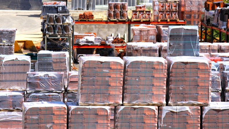 Packed construction materials in a building site.