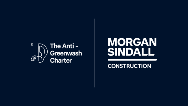 Logos of The Anti-Greenwash Charter and Morgan Sindall Construction