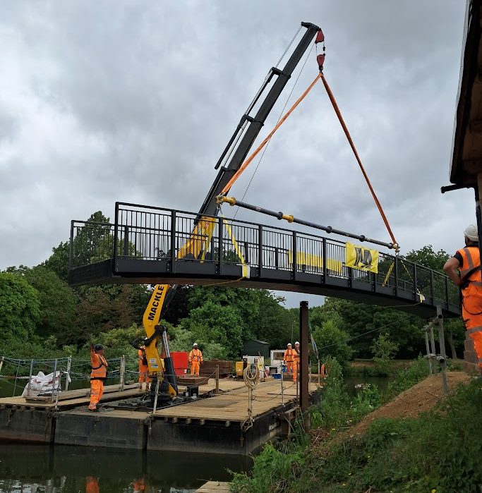 The bridge lifted being into position.