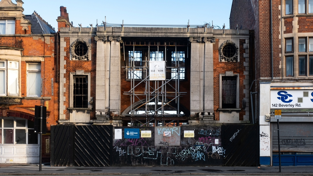 The derelict facade of the National Picture Theatre in Hull, which is being restored by Hobson and Porter. 