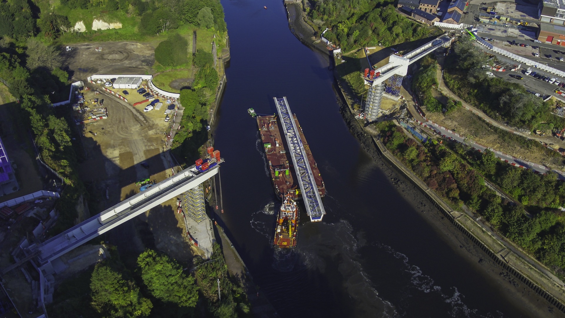 The New Wear Footbridge steel section arriving by barge