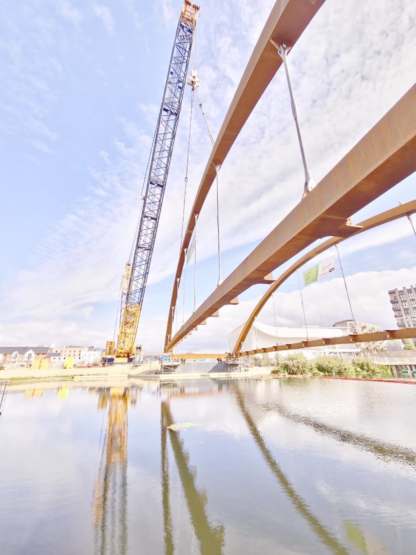 The Chelmer Waterside bridge being installed by Graham