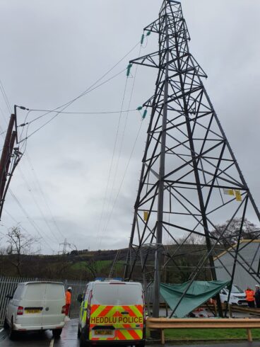 The pylon at Treforest Industrial Estate in Pontypridd where Justin Hollins had the accident.