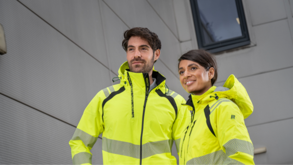 To workers with high-vis PPE. Morgan Sindall has been using recycled PPE since December 2023