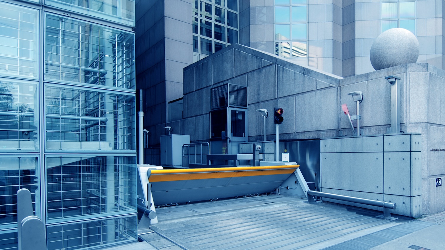 image of a security gate at an office to illustrate counter-terrorism law for the built environment