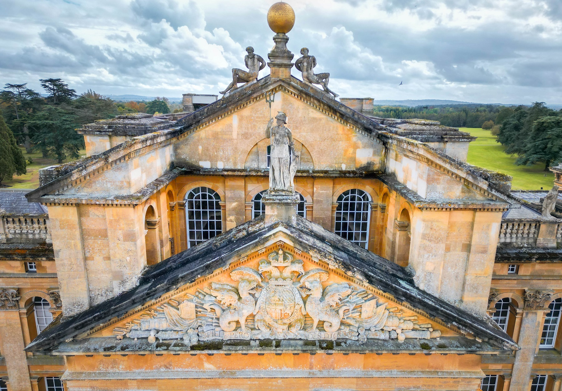 Front detail of Blenheim Palace - the roof will start in January 2025 a £10.4m restoration project