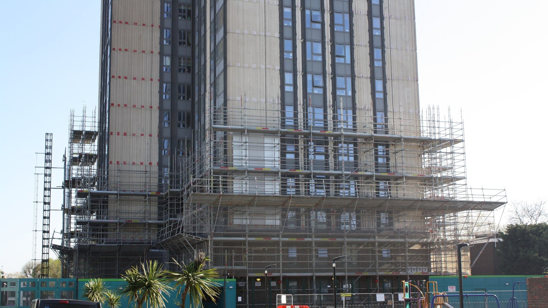 Following the Grenfell tower disaster, all cladding panels were removed the the Bray Tower Block, Chalcots Estate - the National Audit Office is asking government to set a deadline for cladding remediation.