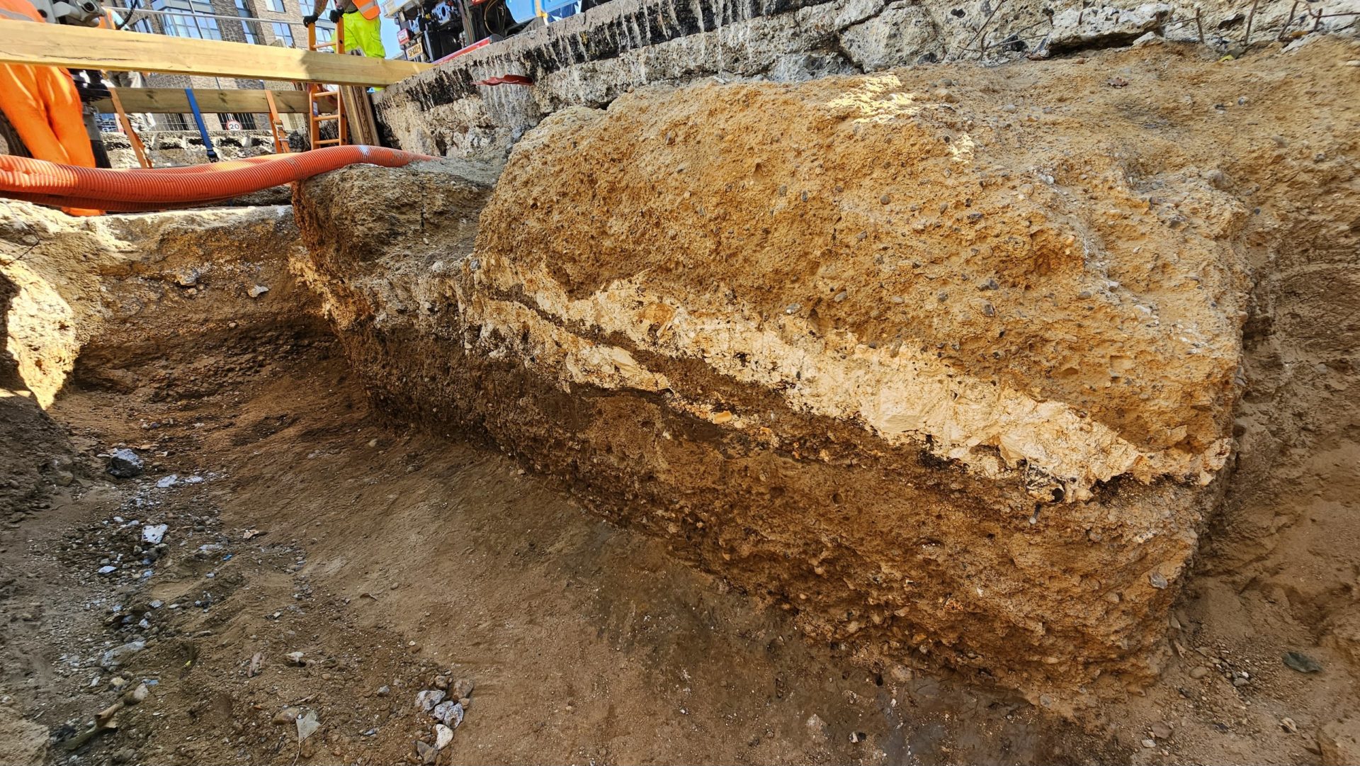 A section of the unearthed Roman Road under Old Kent Road