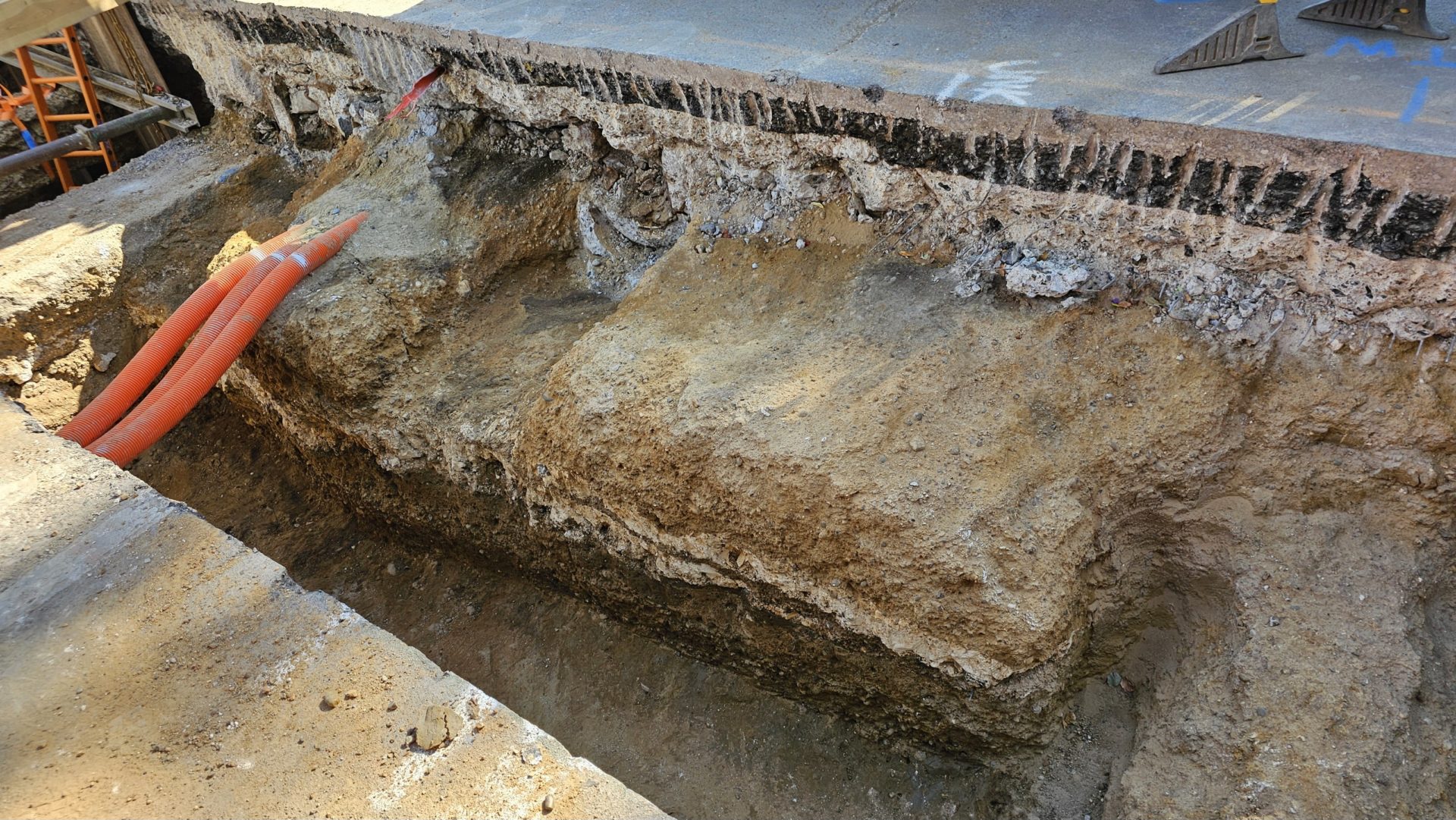 A section of the unearthed Roman Road under Old Kent Road