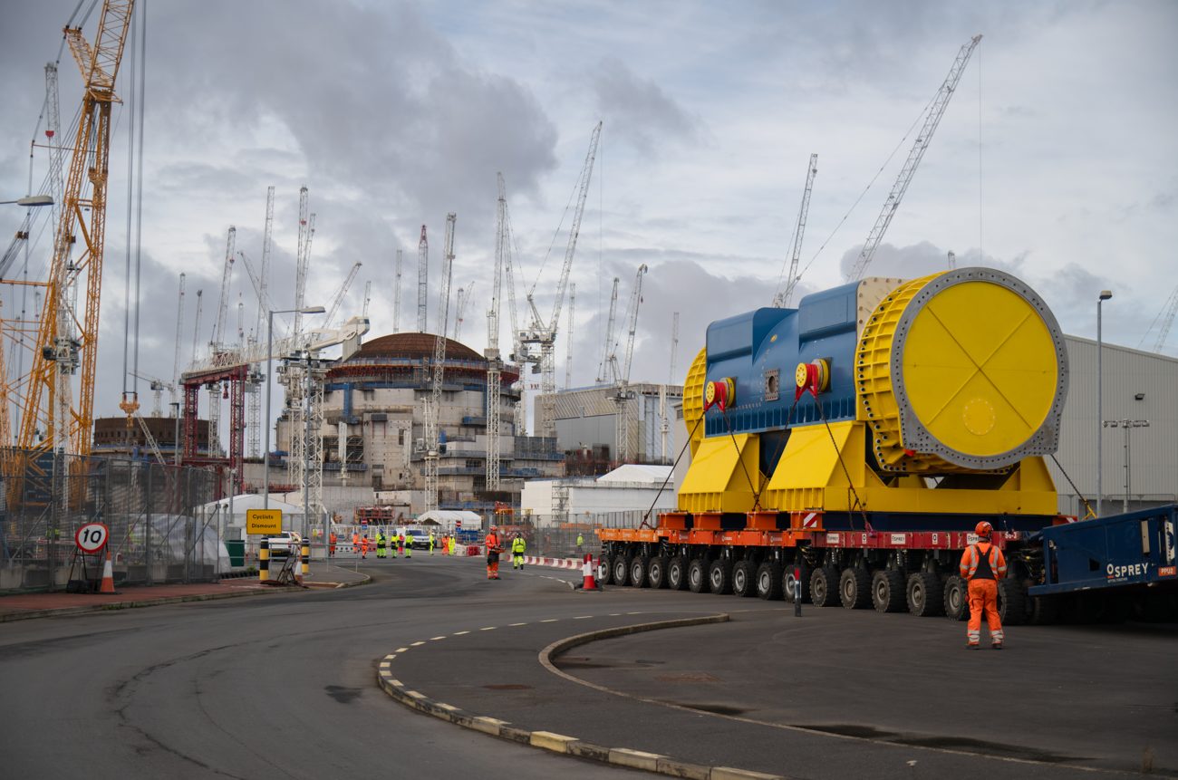 The new stator generator arriving at Hinkley Point C by road.