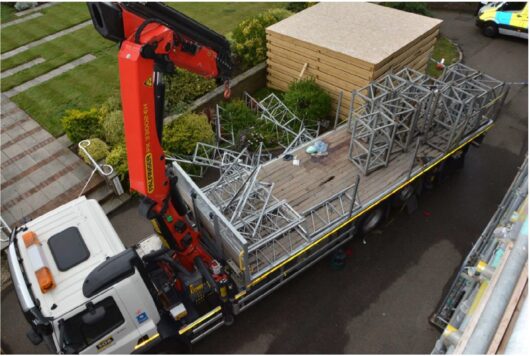 The lorry mounted crane used to lift the temporary mast climber work platform - a company has been fined £1.6m following the death of ‘happy-go-lucky’ 24-year-old worker