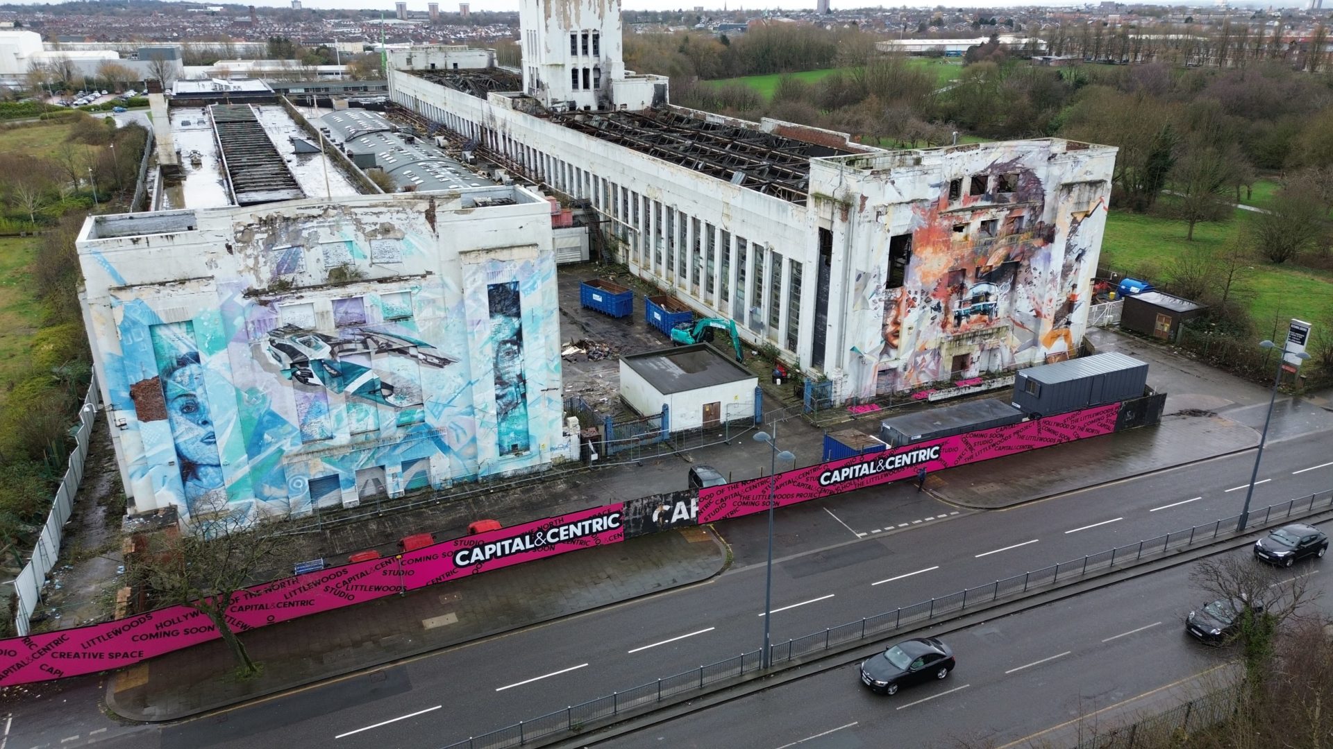 The empty Littlewoods Building before the demolition works started - precautionary monitoring of rotational movement during the partial demolition process by Mabey Hire revealed that the fire damaged clock tower was in danger of collapsing.