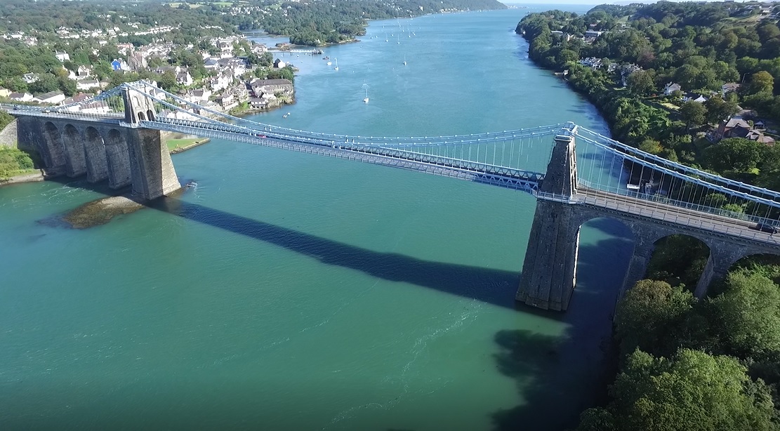 Aerial view of the Menai Suspension Bridge - pencer Bridge Engineering has recently completed the hanger replacement