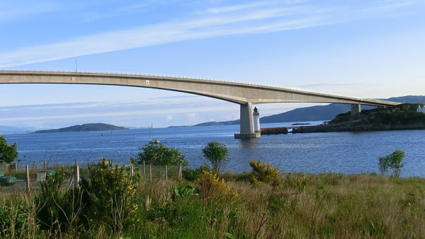 Panoramic view of the Skye Bridge. The Skye Bridge is one of the earliest examples of an infrastructure project carried out under the private finance initiative.