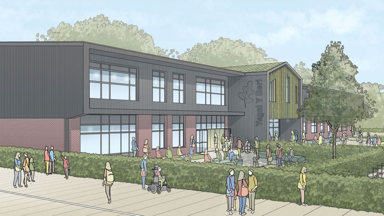 An artists impression of the new Ysgol Llyn Derw school that Morgan Sindall will build after taking over from ISG, which collapsed in September.