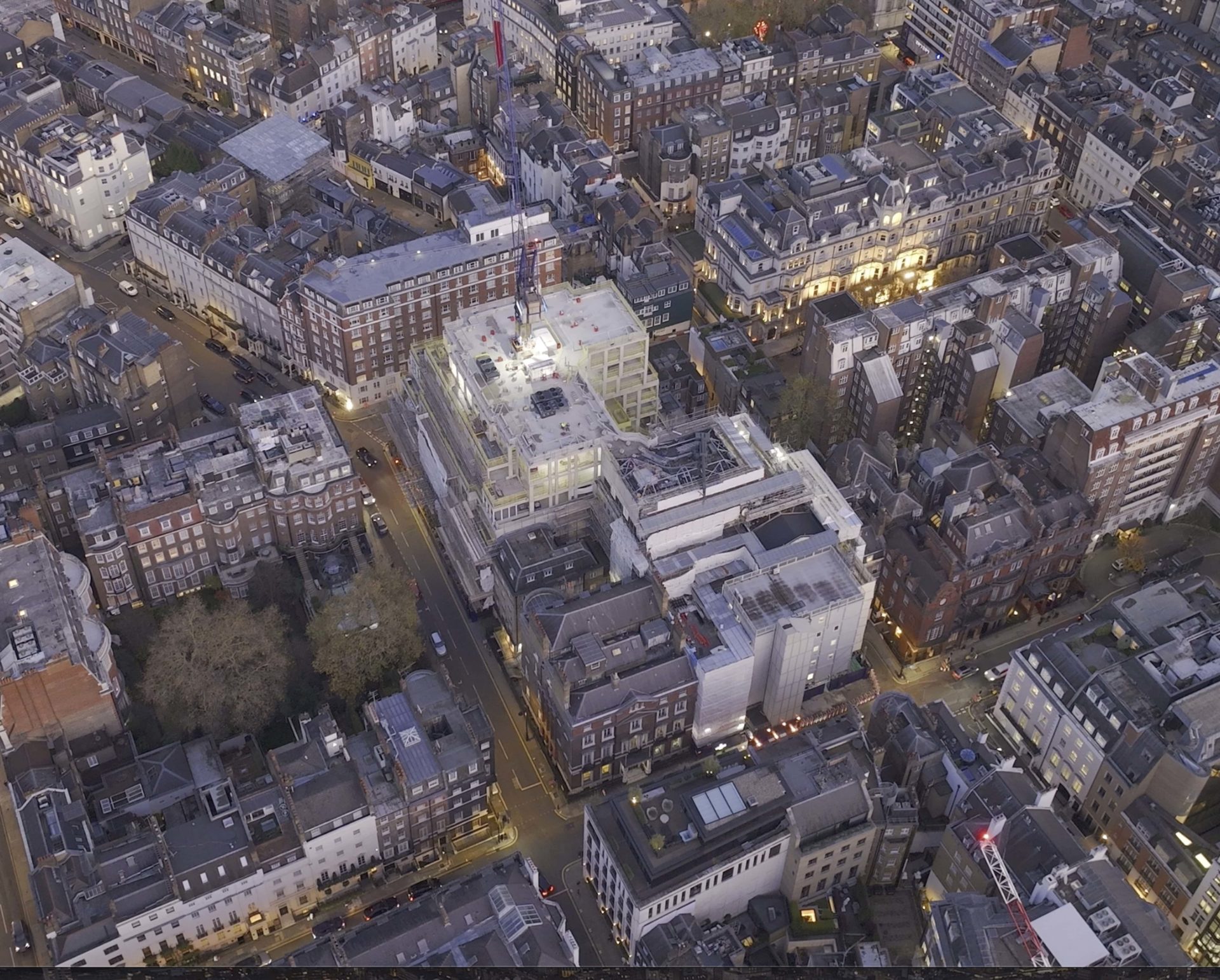 Aerial view of the world's most prestigious residential scheme that Mace is building in London's Mayfair.