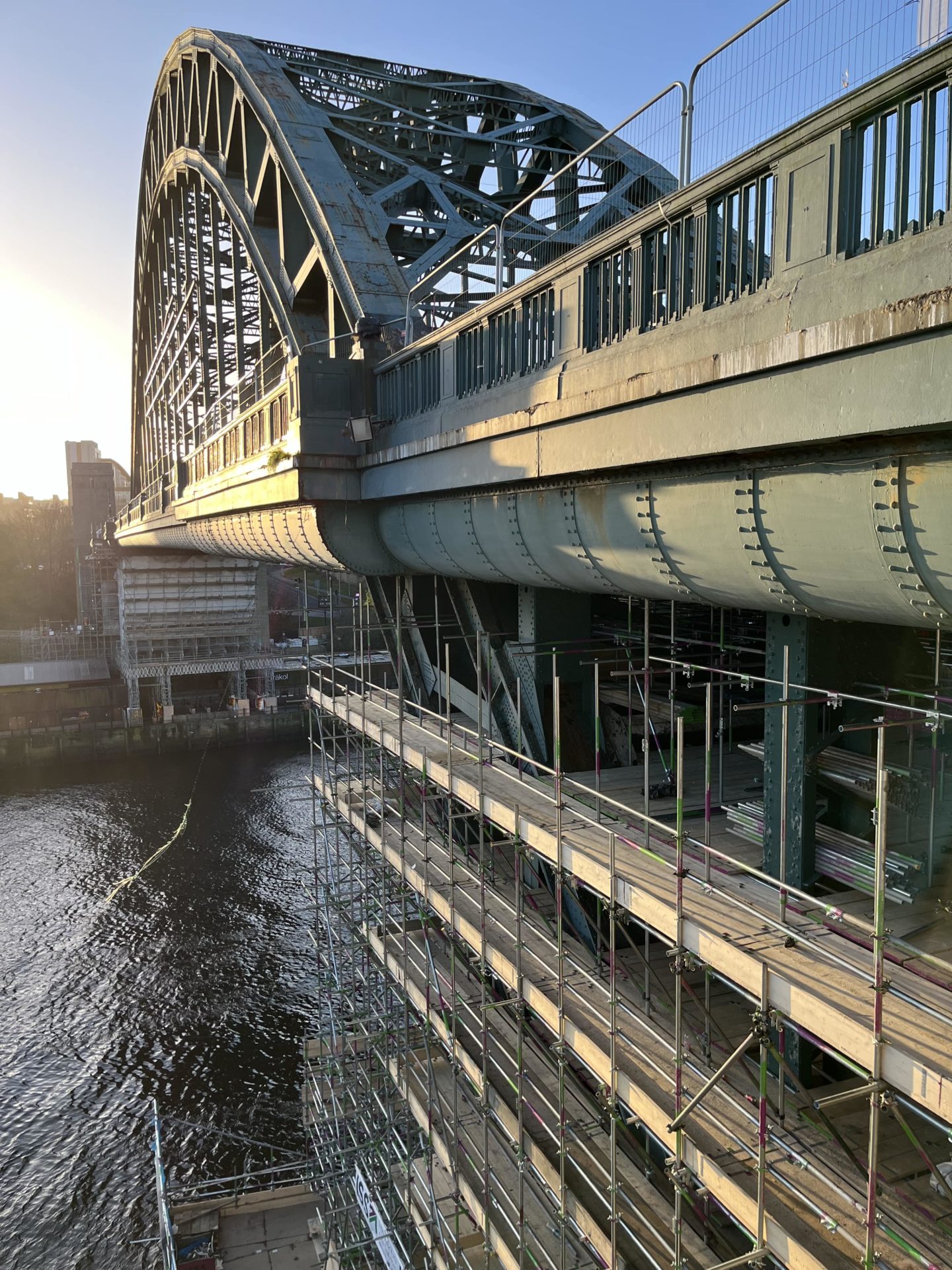 View of Tyne Bridge with an underdeck scaffold structure